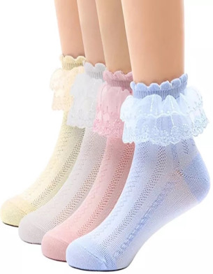 Girls 1Y-8Y Ruffle Socks Summer Cute Frilly Ankle Lace Socks